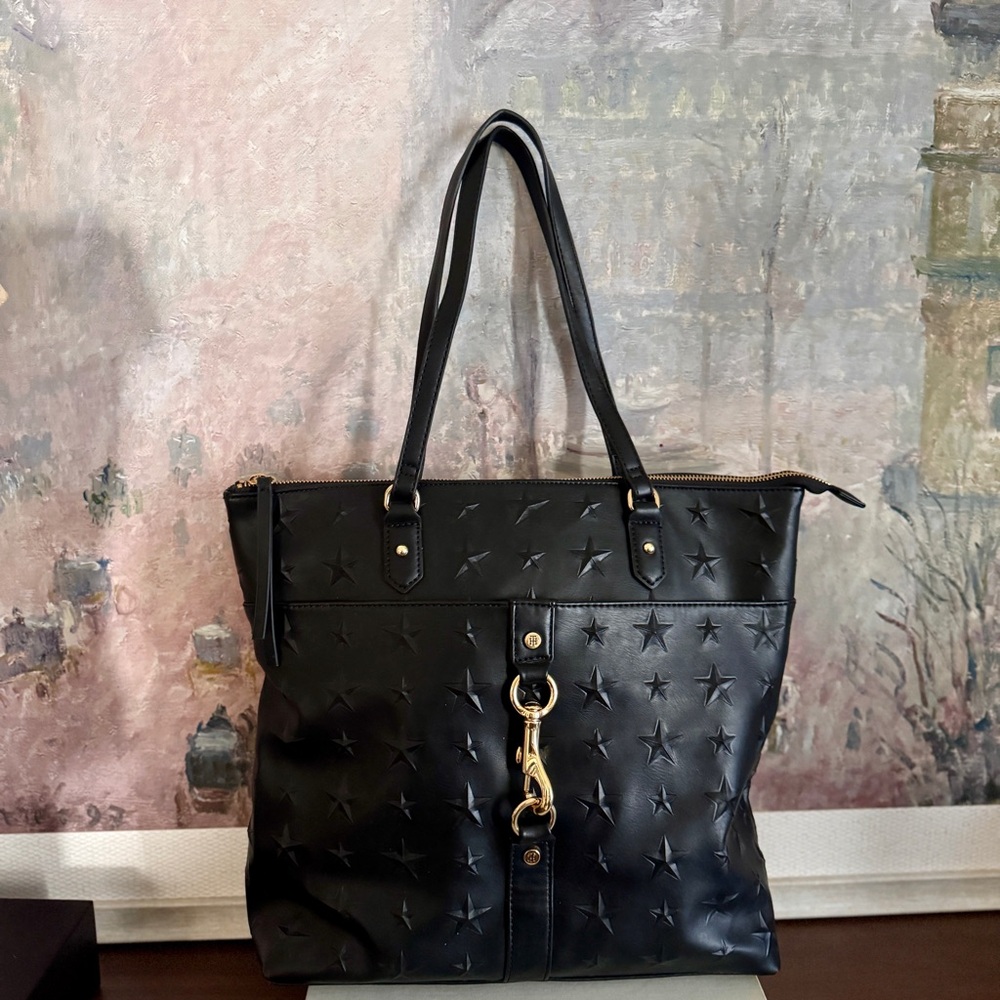 NEW Tommy Hilfiger Black Star-Embossed Tote Bag